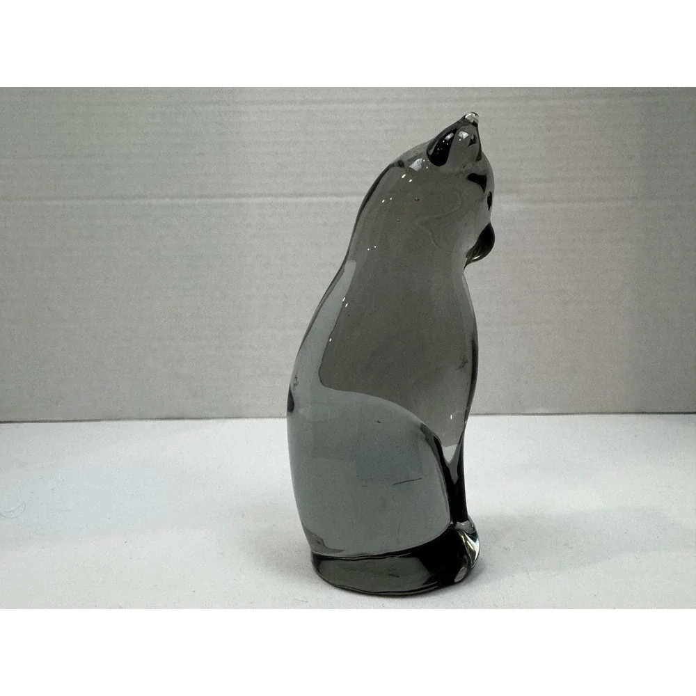 Vintage Smoky Grey Reijmyre Glass Cat Figurine Feline Paperweight MCM Sweden